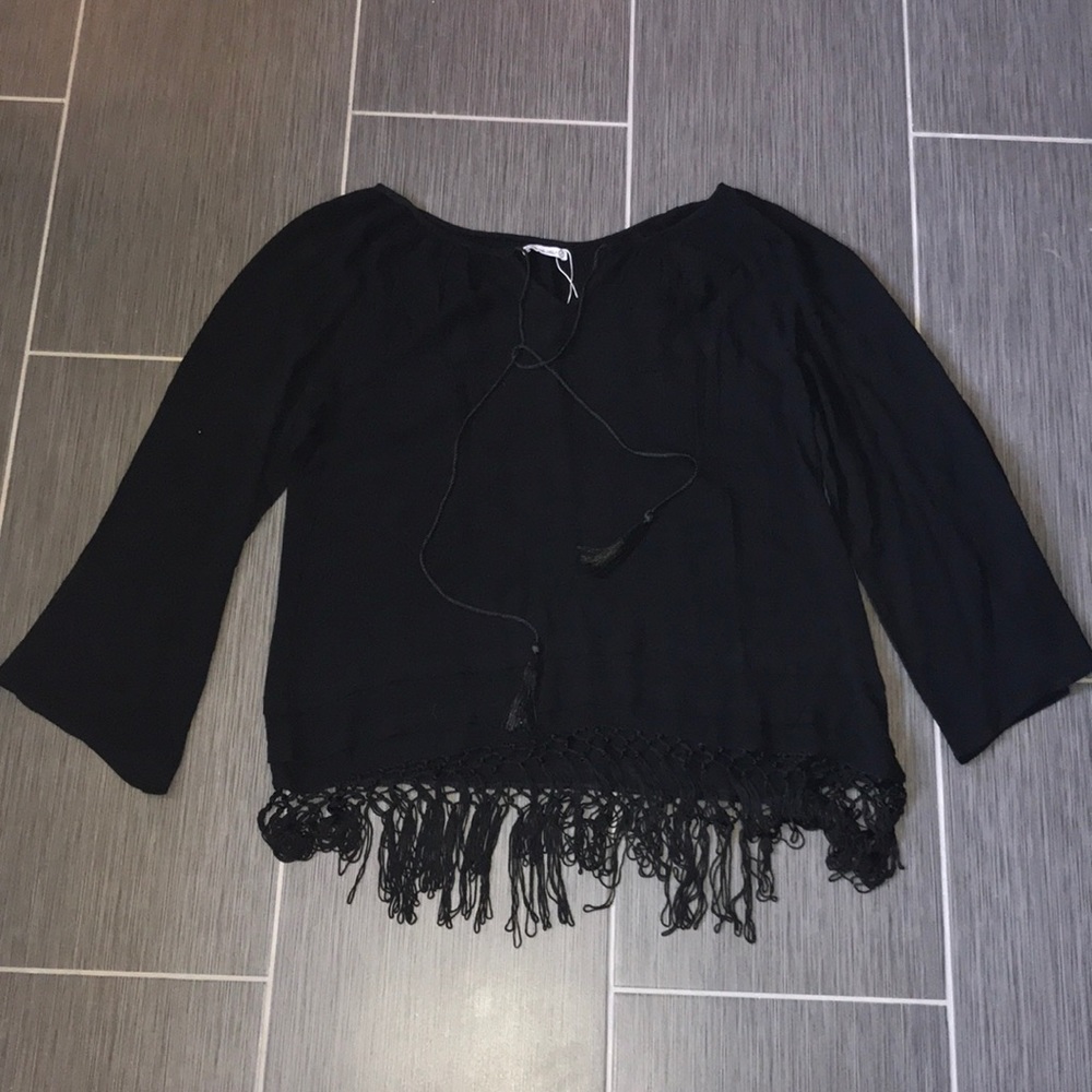 Black Fringe Boho Top